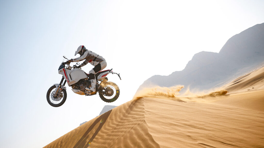 Ducati DesertX motorcycle jumping