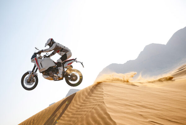Ducati DesertX motorcycle jumping