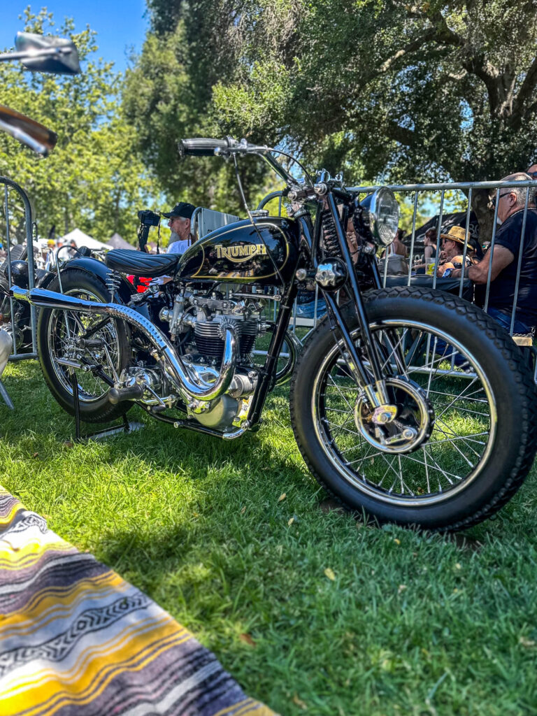 Custom Triumph motorcycle with desert sled setup at Born Free Motorcycle Show 2024