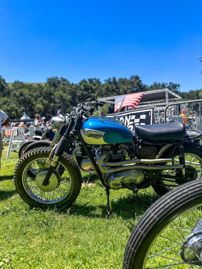 Custom Triumph motorcycle with desert sled setup at Born Free Motorcycle Show 2024