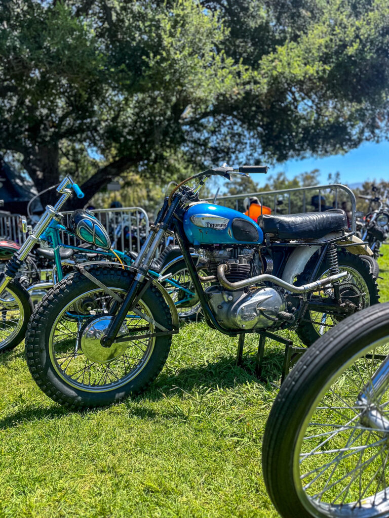 Custom Triumph motorcycle with desert sled setup at Born Free Motorcycle Show 2024