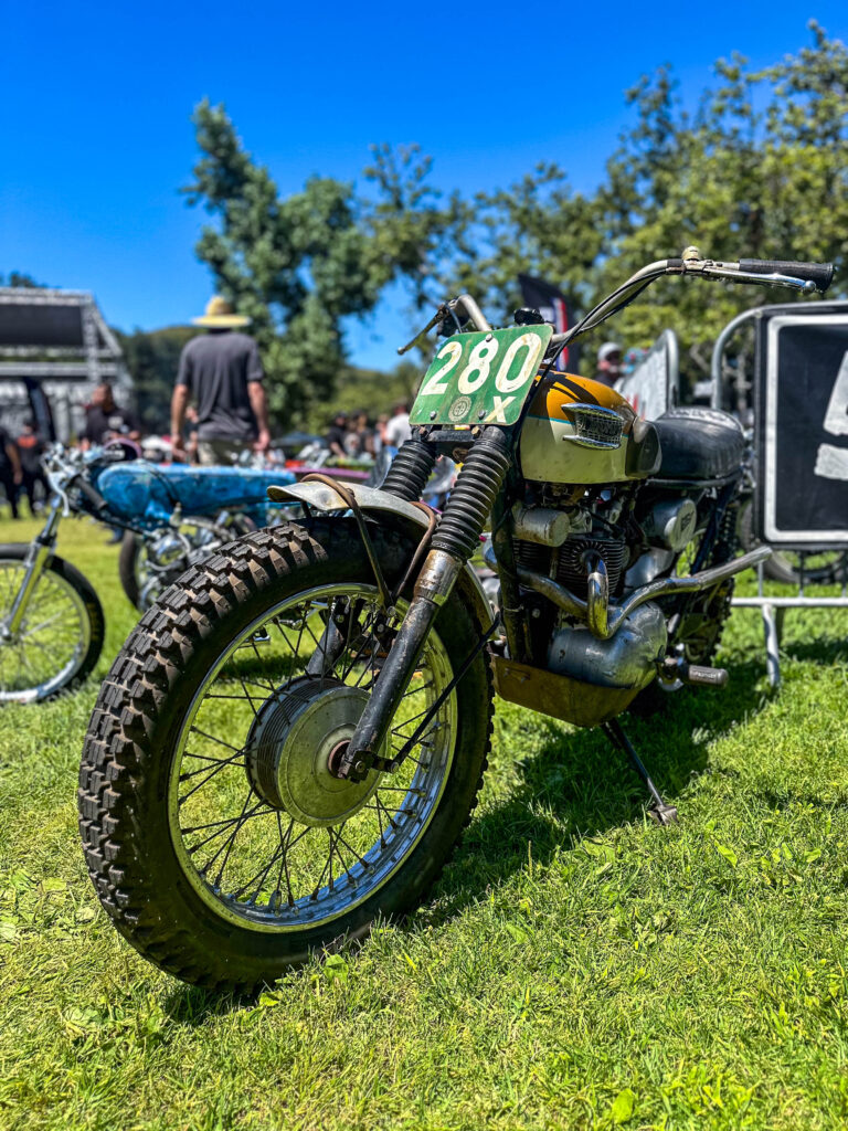 Custom Triumph motorcycle with desert sled setup at Born Free Motorcycle Show 2024