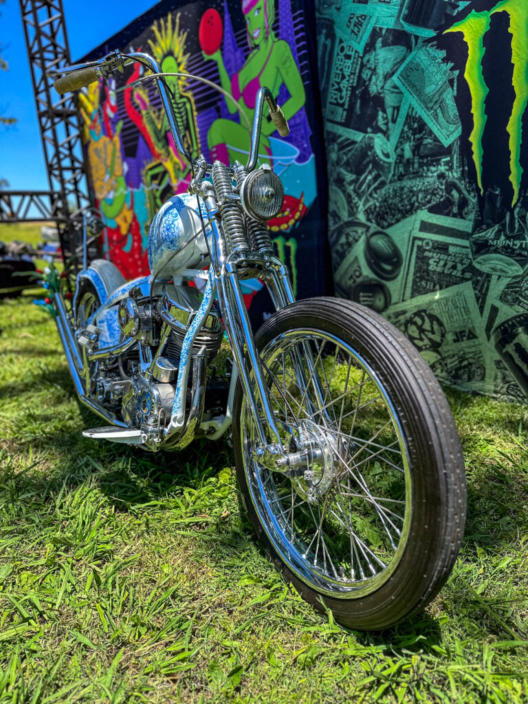 Vintage Harley-Davidson chopper at Born Free 2024