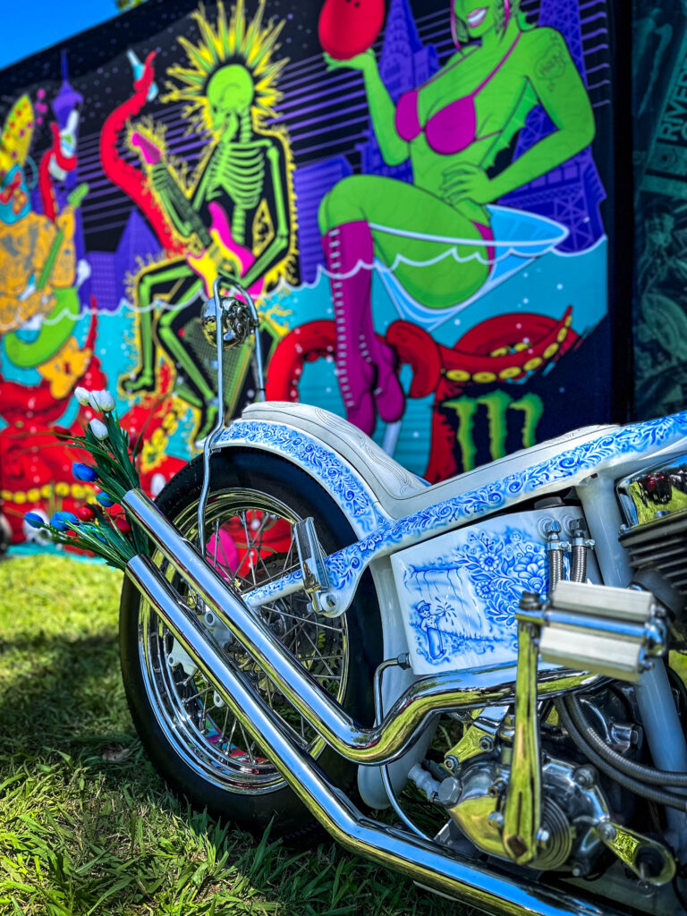 Vintage Harley-Davidson chopper at Born Free 2024