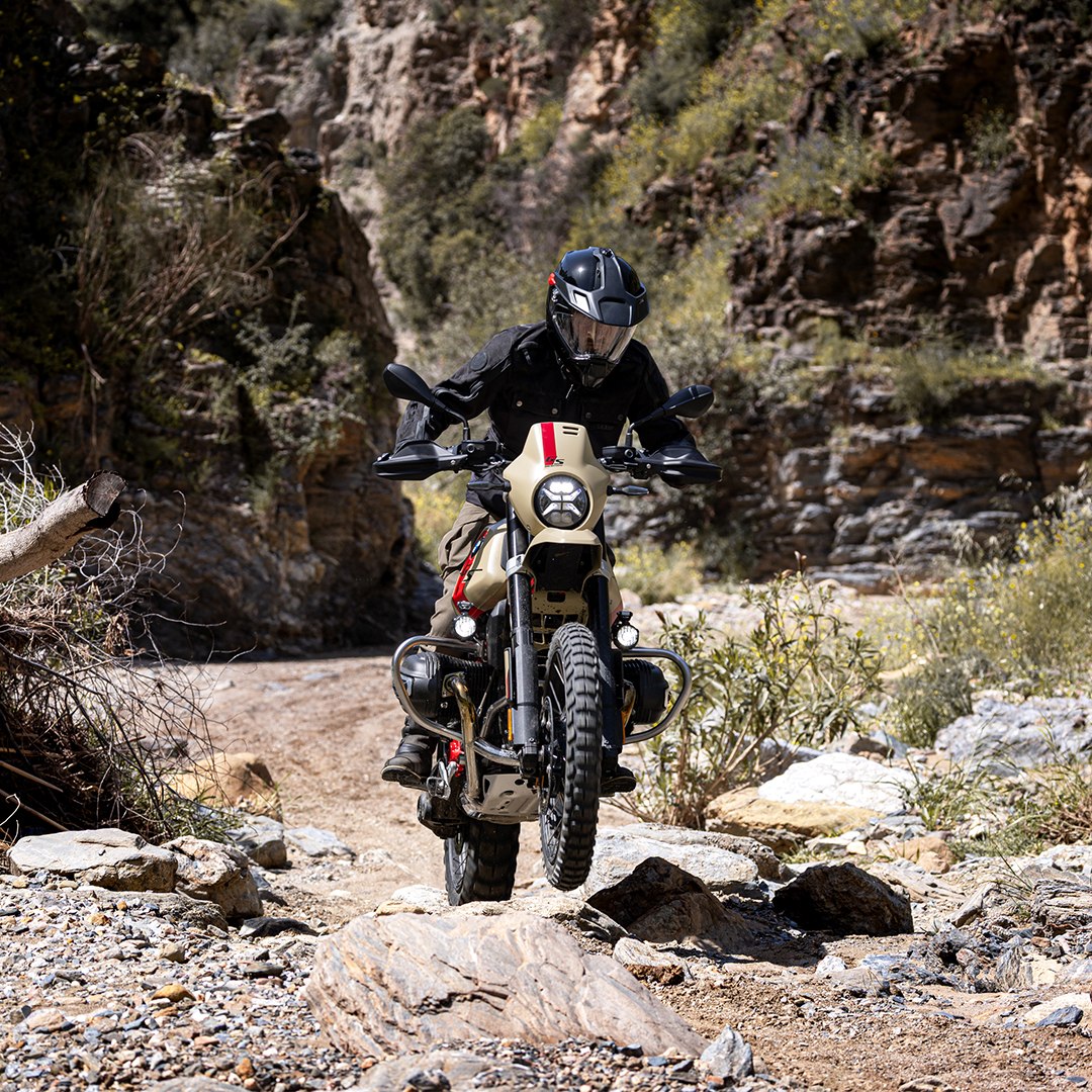 Rider navigating a high desert path on the BMW R 12 G/S